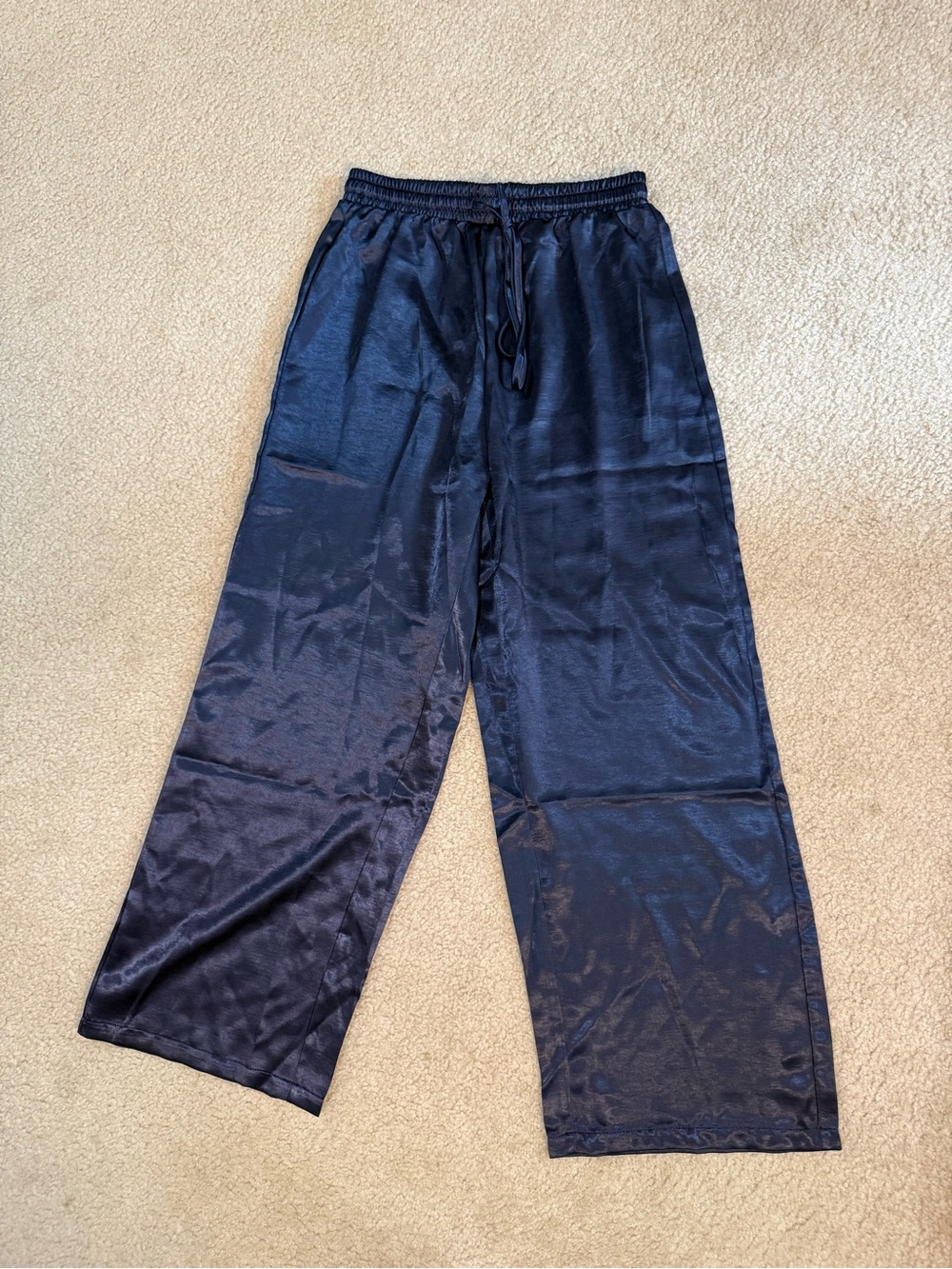 Navy Satin Drawstring Pants